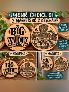 Accessories | Set Of 2 Wicker Big Wick Energy Wood Key Chain Or Magnets ...